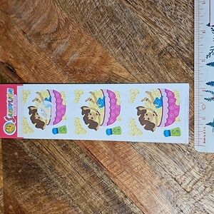 Vintage SandyLion popcorn girl stickers sealed Kromekote